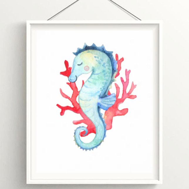 Poster Aquarela Náutica Oceano Marinho e Coral (Criador carregado)