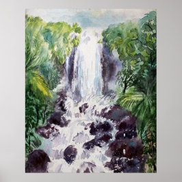 Poster aquarela paisagem em cascata cor d'água em papel