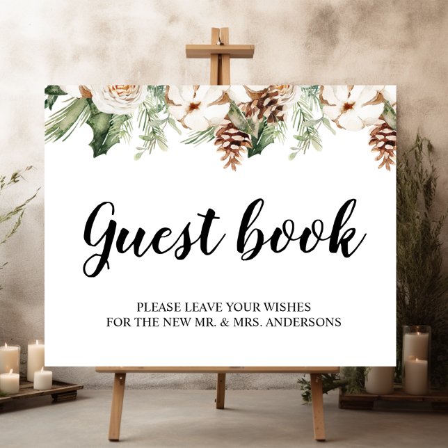 Poster Aquarela Palha Verde de inverno Flores Brancas (Criador carregado)