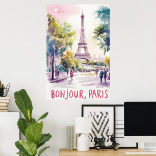 Poster Aquarela parisiense da Torre Eiffel