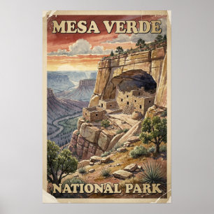 Poster Aquarela Parque Nacional Mesa Verde Retrô