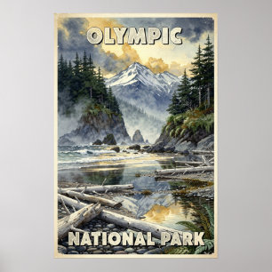 Poster Aquarela Parque Nacional Olímpico Retrô