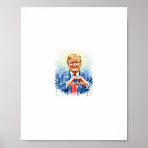Poster Aquarela Patriótica Trump Coração Mãos