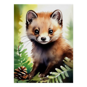 Póster Aquarela Pine marten Poster