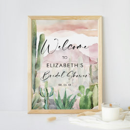 Poster Aquarela Pink Deserto Natureza Cactus Bem-vindos