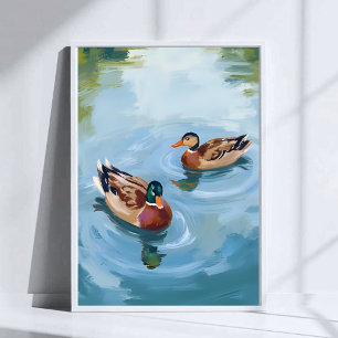 Poster Aquarela Pintada do Lago de Patos