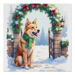 Póster Aquarela Portão Rural do Kelpie Australiano