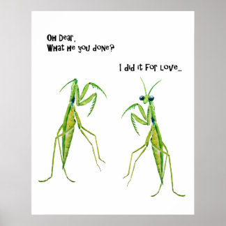 Póster Aquarela Rezando Mantis Piada Engraçada