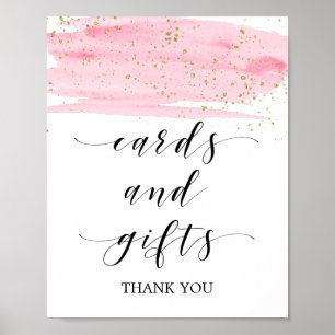 Póster Aquarela Rosa Bege e Cartões e Presentes com Brilh
