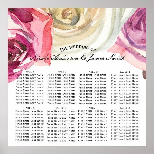 Póster Aquarela Rosas Rosa e Branco Assento Chic (Frente)