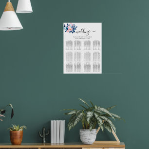 Poster Aquarela Rústica de um Buquê Floral Rosa e Azul