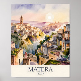 Poster Aquarela Sassi di Matera Viagem Itália Cidade das
