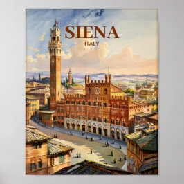 Poster Aquarela Siena Itália Vintage Piazza del Campo