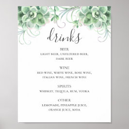 Poster Aquarela suculenta bar de bebidas alcoólicas de ca