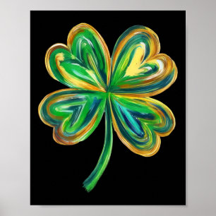 Poster Aquarela Trevo de Quatro Folhas Verde Dia de São P