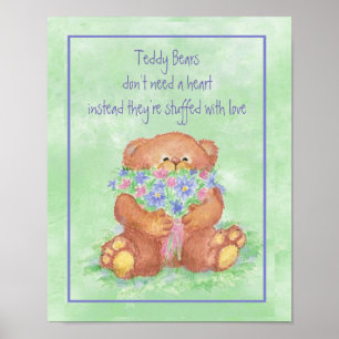 Poster Aquarela Urso Armado Armado de Flores Citação Di