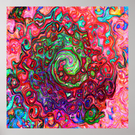 Poster Aquarela Vermelho Groovy Abstrato Retro Líquido Re