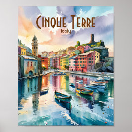 Poster Aquarela Vernazza Cinque Terre Itália Colorida