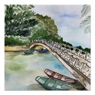 Póster Aquarela, Vietname, paisagem da província de Ninh 