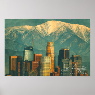Poster Aquarela Vintage de Los Angeles   Califórnia Retro