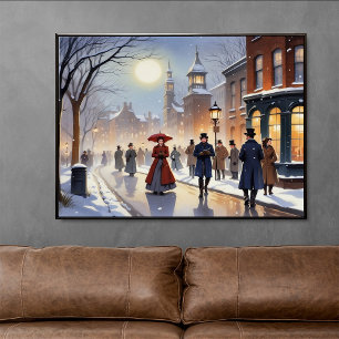 Poster Aquarelas - Caroleiros Vitorianos na Rua Snowy