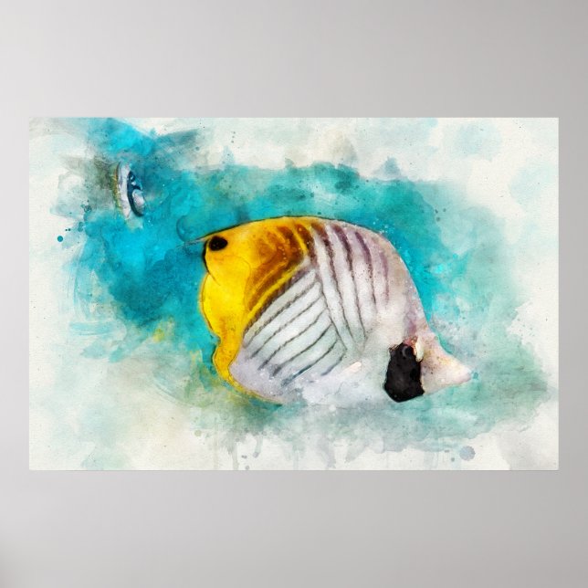 Poster Aquarelas tropicais havaianas - Peixes-borboletas (Frente)