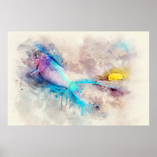 Poster Aquarelas tropicais havaianas - Peixes-papagaio (Frente)