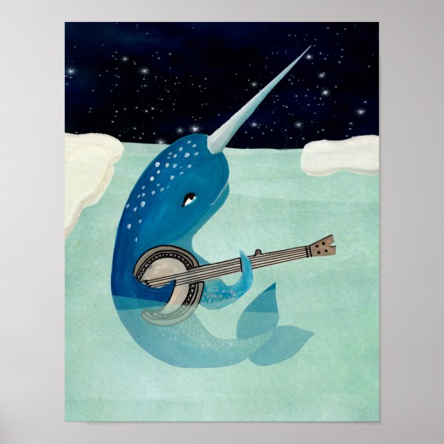 Póster Aquarelle - Narwhal tocando Banjo (Frente)