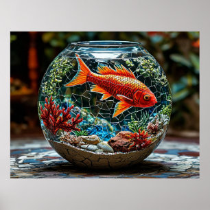 Poster Aquário com um peixe vermelho