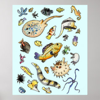 Poster Aquário de Saltwater Aquarium Aquiles Aquarela