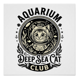 Póster Aquário Gato de Mar Profundo Gráfico Engraçado - A
