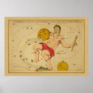 Poster Aquário - Sinal de Vintage da Imagem Zodiac