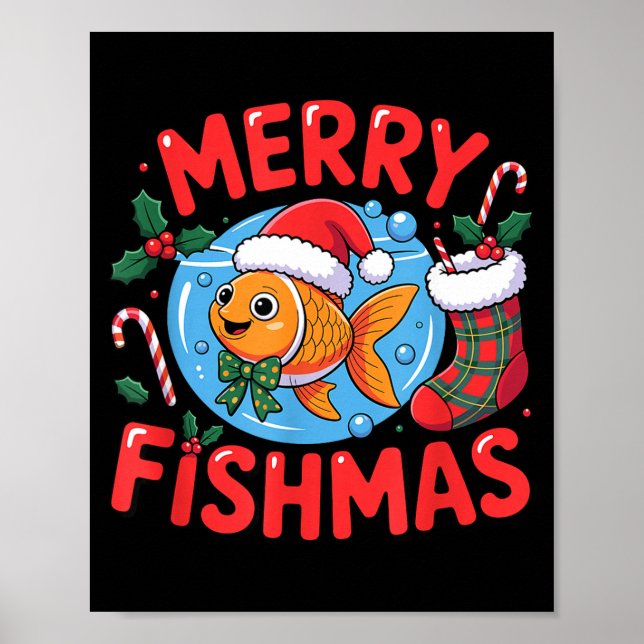 Poster Aquarium Lover Trocal Fiank Christmas Merry Fishma (Frente)