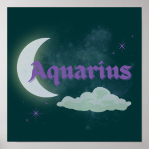 Poster Aquarius Celestial Moon Cloud Stars Astrologia Art
