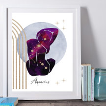 Aquarius Feminine Zodiac Blue Design