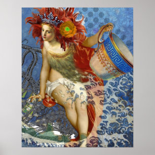 Póster Aquarius Mermaid Gothic Blue Art