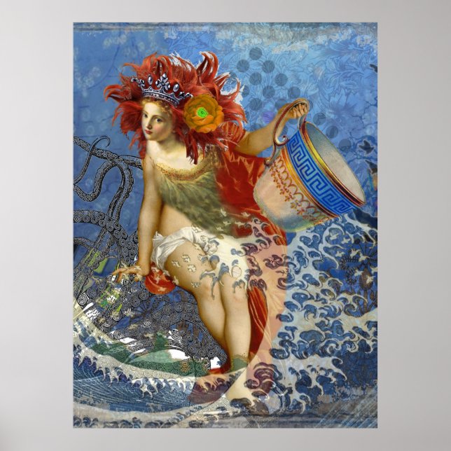 Poster Aquarius Mermaid Gótica Arte Azul (Frente)