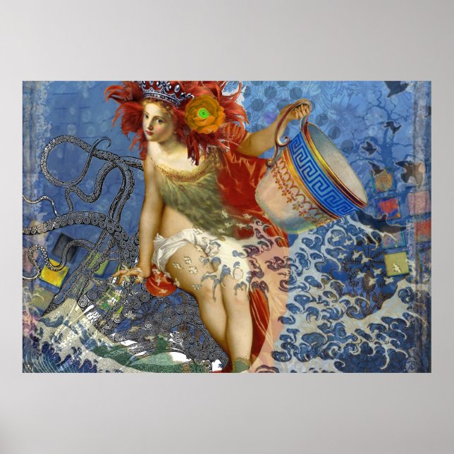 Poster Aquarius Mermaid Gótica Arte Azul (Frente)