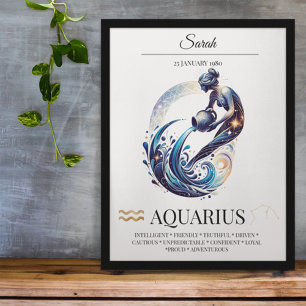 Poster Aquarius Personalizado Elegante Zodiac Watercolor
