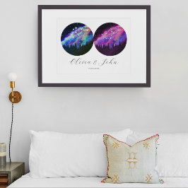 Poster Aquarius Virgo Casais Personalizados Horoscópio