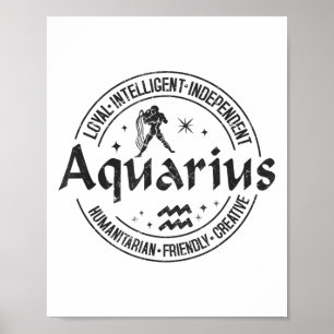Poster Aquarius Virtude Estilo Vintage Zodiac Design, Aqu