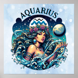 Poster Aquarius Water Bearer Beautiful Woman Astrology 