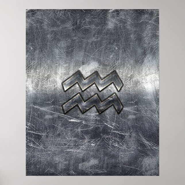 Póster Aquarius Zodiac - Estilo de Aço Prateado Distante (Frente)