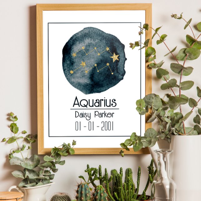 Poster Aquarius Zodiac Sinal: Nome Personalizado e Aniver (Criador carregado)