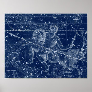 Poster Aquarius Zodiac - Sinal Vintage Ilustração