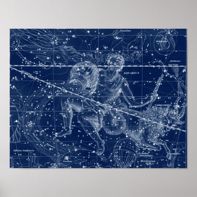 Poster Aquarius Zodiac - Sinal Vintage Ilustração (Frente)