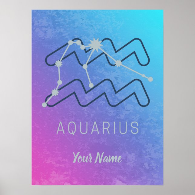 Poster Aquarius Zodistar Sinal Watercolor Horoscope (Frente)