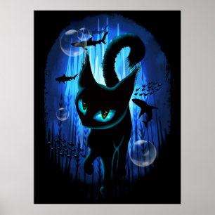 Poster Aquático - Gato Surreal na Fantasia do Oceano Prof
