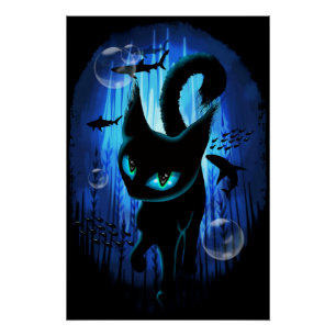 Póster Aquático - Gato Surreal na Fantasia do Oceano Prof