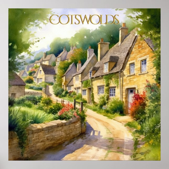 Poster Aquecimento da Aquarela na Viagem de Cotswolds (Frente)